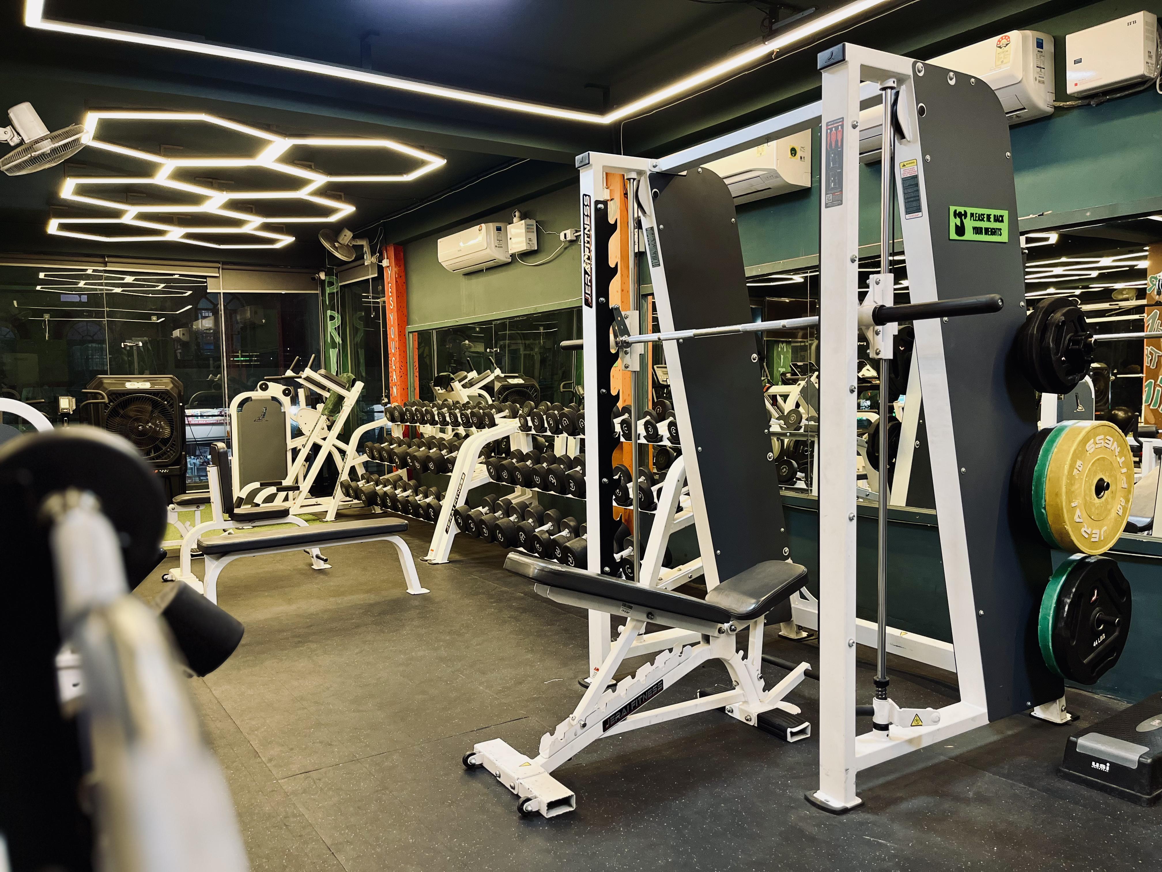 Luxury gym ambience with neon lighting